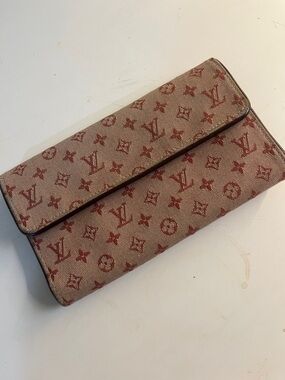 Louis Vuitton mini Lin denim wallet burgundy/red